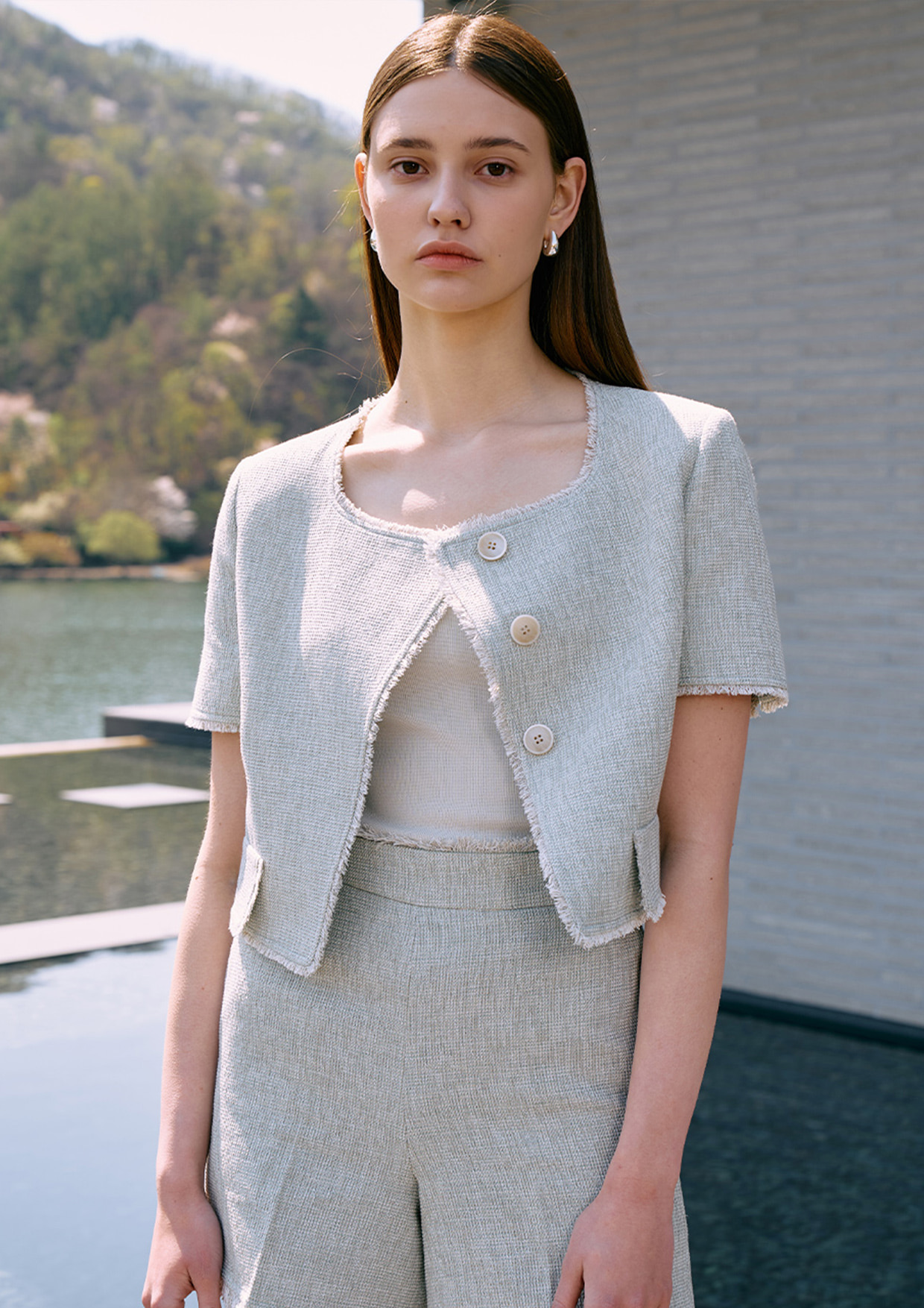[배우 남보라 착용] Tweed Crop Lace Jacket